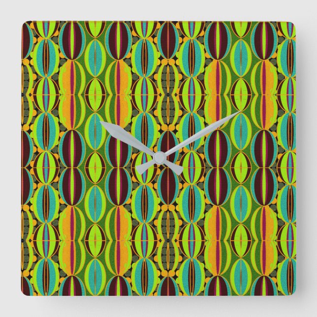 Afrocentric Geometric Cowrie Shells  Quadratische Wanduhr (Vorderseite)
