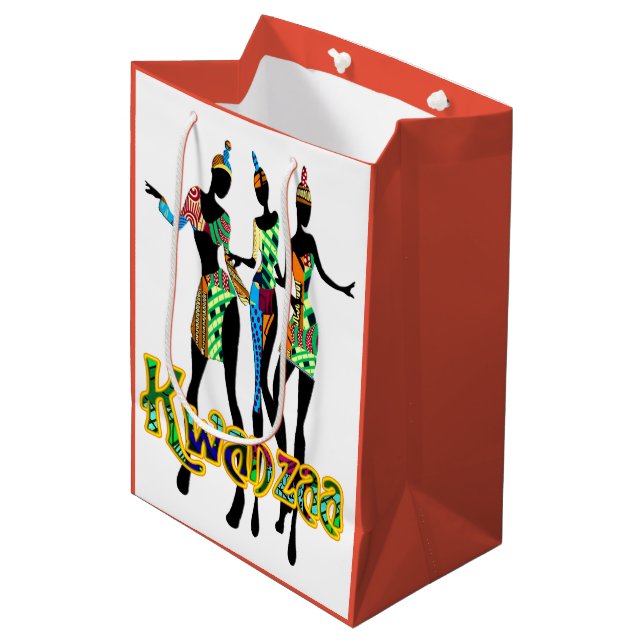 Afrocentric Kwanzaa Print Mittlere Geschenktüte (Vorderseite Schrägansicht)