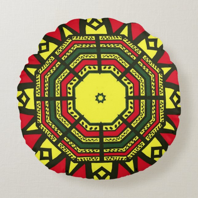 Afrocentric Mandala Rundes Kissen (Vorderseite)