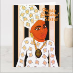 Afrocentric Sister Birthday Card Karte<br><div class="desc">Diese schöne Karte zeigt eine afrikanisch-amerikanische Dame in einem weiß-orangefarbenen Kleid mit einem Kopfschal auf einem Streifen Hintergrund. Gib deiner Schwester diese schöne Karte rechtzeitig zum Geburtstag. Passen Sie diese Karte an,  um sie für eine Tante,  Cousin,  Mutter usw. zu erstellen.</div>