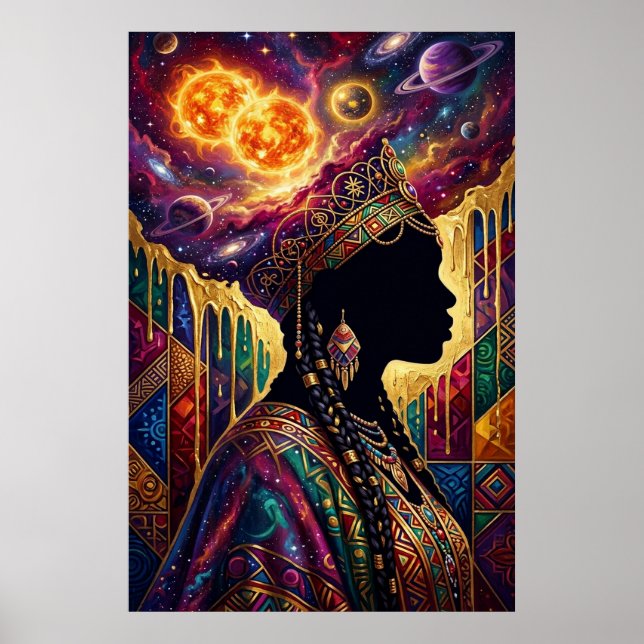 Afrofuturism Queen Cosmic Nebula Wall Art Poster (Vorne)