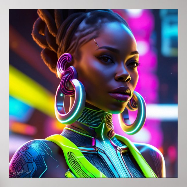 Afrofuturistische Afrikanerin Modernes Art Poster (Vorne)