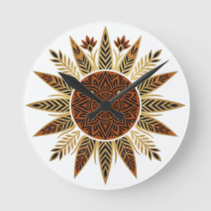 Afrohemian-Sonnenstrahlen-Mandala-Wanduhr Runde Wanduhr