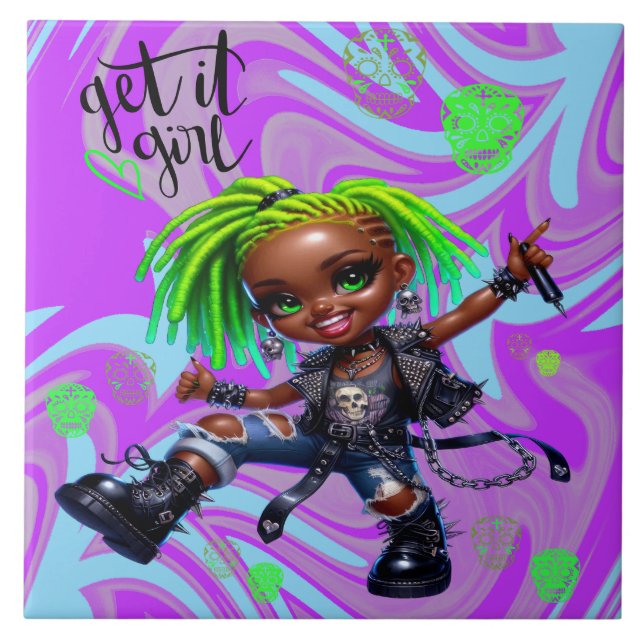Afropunk Get It Girl Keramik Tile Fliese (Vorderseite)