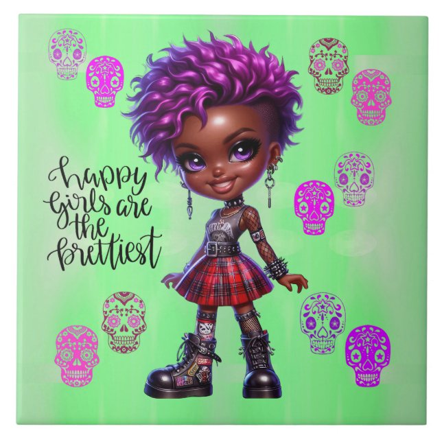 Afropunk Glücklichste Girls Keramik Tile Fliese (Vorderseite)