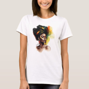 Afrozentrische Frau in lebhaften Farben T-Shirt
