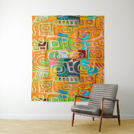 Afrozentrische Geometrie in kräftigem Orange und C Wandteppich