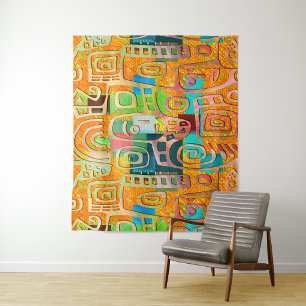 Afrozentrische Geometrie in kräftigem Orange und C Wandteppich