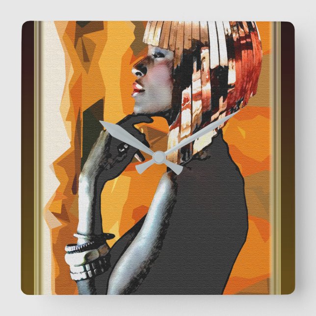 Afrozentrische Pop Kunst Quadratische Wanduhr (Vorderseite)