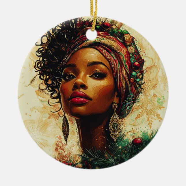 Afrozentrische Weihnachtskönigin Keramik Ornament (Vorne)