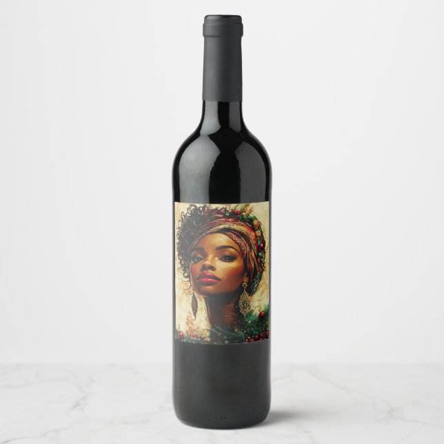 Afrozentrische Weihnachtskönigin Weinetikett (Vorderseite)