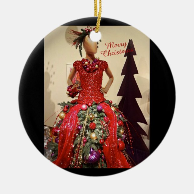 Afrozentrisches Kleid Form Mannequin Weihnachtsbau Keramik Ornament (Vorne)