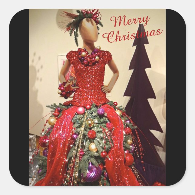 Afrozentrisches Kleid Form Mannequin Weihnachtsbau Quadratischer Aufkleber (Vorderseite)