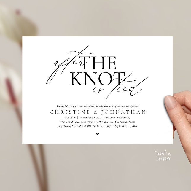 After The Knot Tied, Post Wedding Elopement Brunch Einladung (After The Knot Tied, Post Wedding Elopement Brunch Invitation card contemporary clean black white)