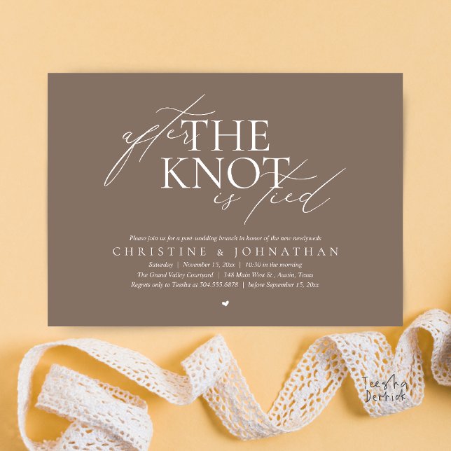 After The Knot Tied, Post Wedding Elopement Brunch Einladung (After The Knot Tied, Post Wedding Elopement Brunch Invitation card contemporary clean warm taupe )