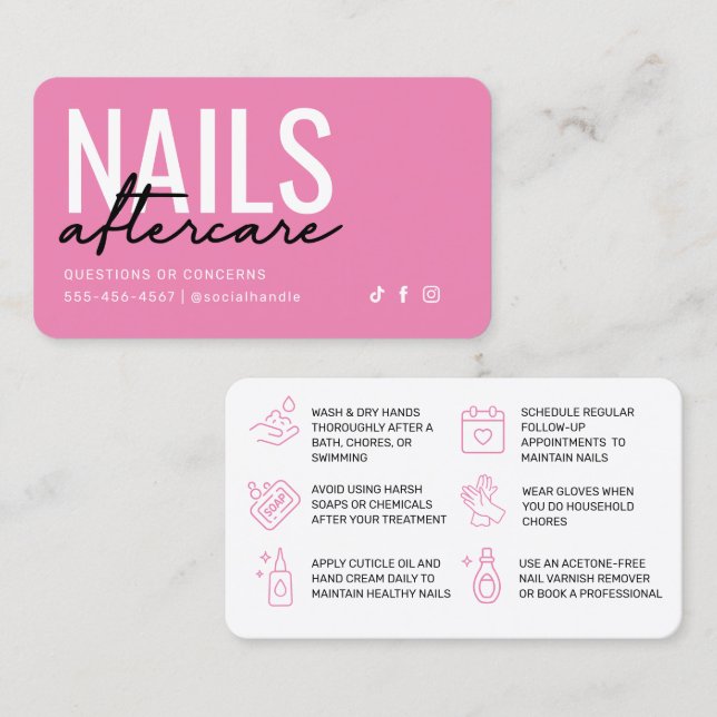 Aftercare Card mit rosa und schwarzen Nägeln Visitenkarte (Vorne/Hinten)
