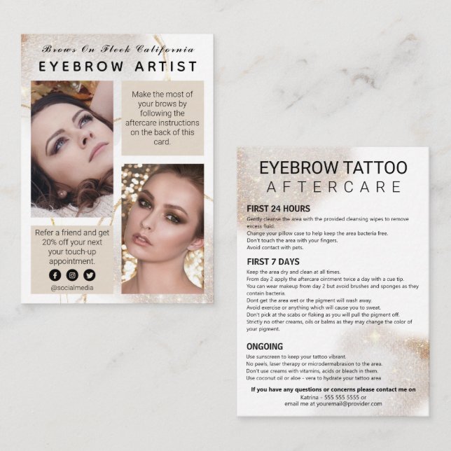Aftercare Eyebrow Tattoo Cards Visitenkarte (Vorne/Hinten)