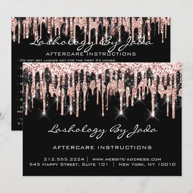 Aftercare Instructions Lashes Back Rose Gold Tropf Einladung (Vorne/Hinten)