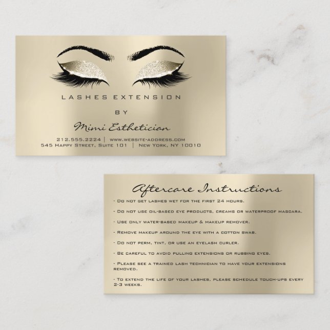 Aftercare Instructions Lashes Champaigne Ivory Visitenkarte (Vorne/Hinten)