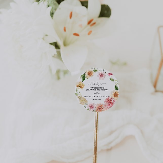 Afterglow Floral Garden | Wedding Favor Runder Aufkleber (Von Creator hochgeladen)