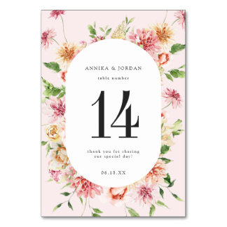 Afterglow Garden Floral Wedding Table Number Tischnummer