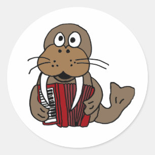 AG - Funny Walrus Playing Accordion Cartoon Runder Aufkleber