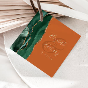 Agat Smaragdgrün Gold Gebranntes Orange Hochzeit Geschenkanhänger