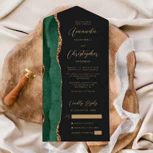 Agat Smaragdgrün Gold Schrift Dunkle Hochzeit All In One Einladung
