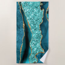 Agate Aquamarin Blue Gold Aqua Türkisches Badetuch