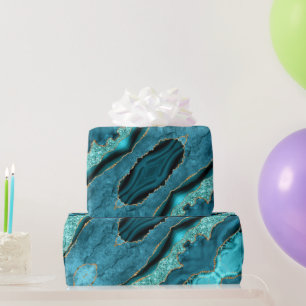 Agate Aquamarin Blue Gold Aqua Wrapping Paper Geschenkpapier