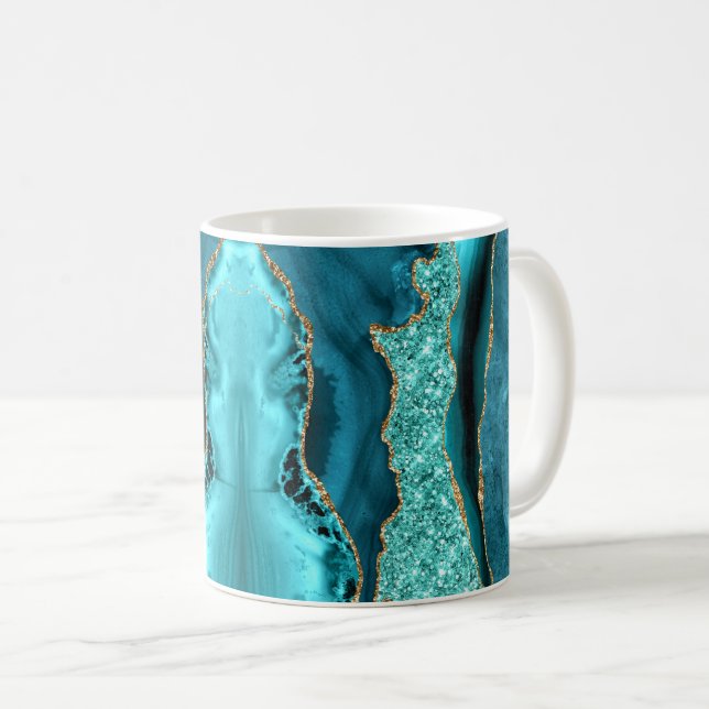 Agate Aquamarin Blue Gold Glitzer Aqua Türkis Tass Kaffeetasse (VorderseiteRechts)