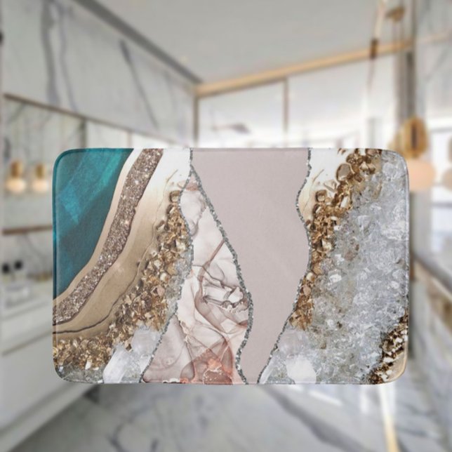 Agate Aquamarin Blue Gold Glitzer Marbella Aqua Badematte (Von Creator hochgeladen)