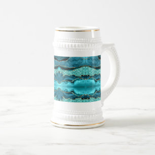 Agate Aquamarin Blue Gold Glitzer Marbella Aqua Bierglas