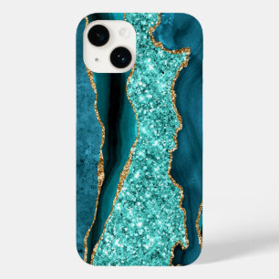 Agate Aquamarin Blue Gold Glitzer Marbella Aqua Case-Mate iPhone 14 Hülle