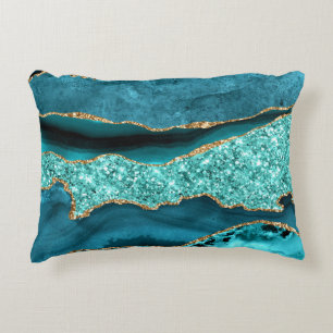 Agate Aquamarin Blue Gold Glitzer Marbella Aqua Dekokissen