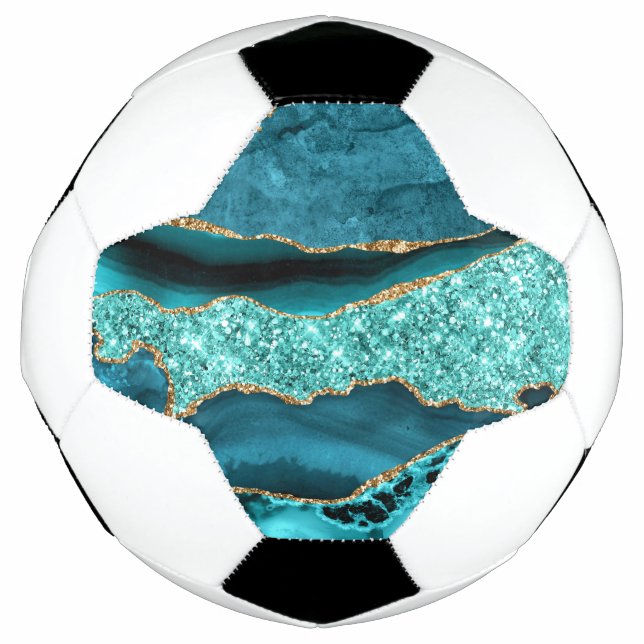 Agate Aquamarin Blue Gold Glitzer Marbella Aqua Fußball (Vorderseite)