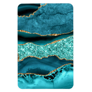 Agate Aquamarin Blue Gold Glitzer Marbella Aqua Magnet