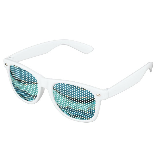 Agate Aquamarin Blue Gold Glitzer Marbella Aqua Partybrille (Schrägansicht)