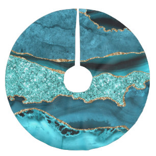 Agate Aquamarin Blue Gold Glitzer Marbella Aqua Polyester Weihnachtsbaumdecke