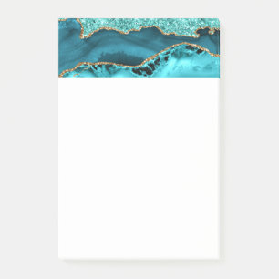 Agate Aquamarin Blue Gold Glitzer Marbella Aqua Post-it Klebezettel