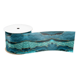 Agate Aquamarin Blue Gold Glitzer Marbella Aqua Satinband