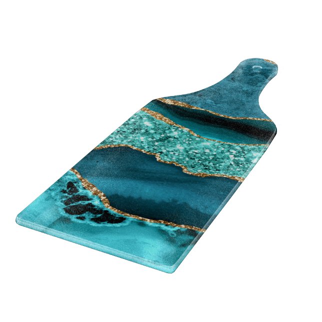 Agate Aquamarin Blue Gold Glitzer Marbella Aqua Schneidebrett (Ecke)