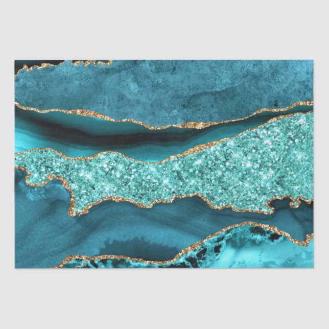 Agate Aquamarin Blue Gold Glitzer Marbella Aqua Seidenpapier (Vorderseite)