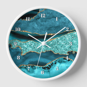 Agate Aquamarin Blue Gold Glitzer Marbella Aqua Uhr