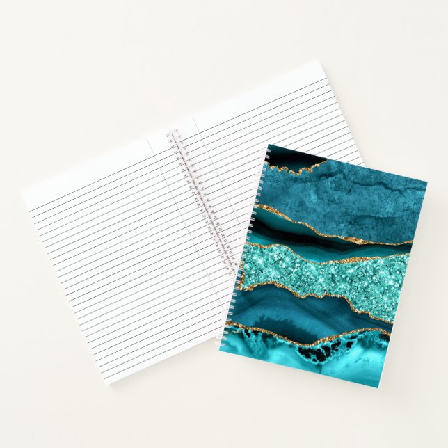 Agate Aquamarin Blue Gold Marble Turquoise Noteboo Notizbuch (Innenseite)
