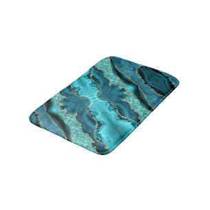 Agate Aquamarin Blue Gold Marmor Türkis Bath Mat Badematte