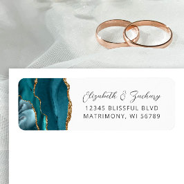 Agate Aquamarin Blue Gold Wedding Rücksendeadresse