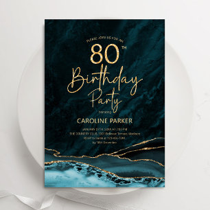 Agate Aquamarin Gold 80. Geburtstag Einladung