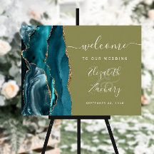 Agate Aquamarin Gold Olive Green Wedding Willkomme