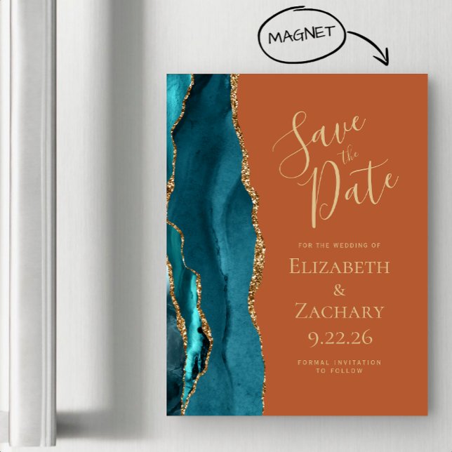 Agate Aquamarin Gold Rust Magnetic Save the Date Magnetkarte (Von Creator hochgeladen)